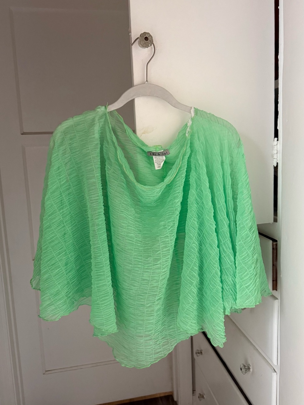 Vintage Fairy Pixie Light Green Sheer Textured Cape Shawl Made in USA One Size